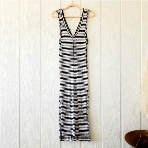 We The Free People Black Striped Front Zip Maxi Tank Duster Cover Up Medium - Picture 3 of 7
